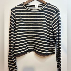 Club Monaco Black and White Striped Crop Top